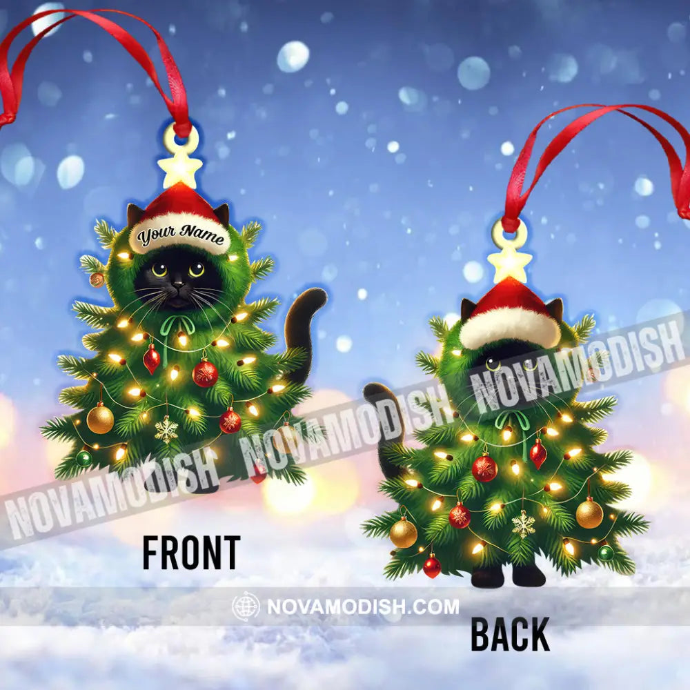 Custom Name Cat Christmas Tree Ornament Gift