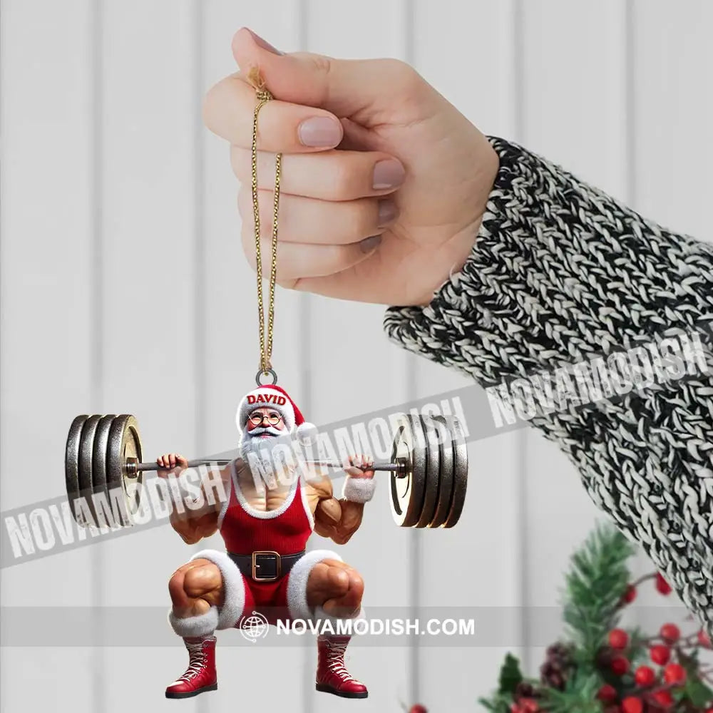 Custom Name Gym Work Out Santa Ornament Gymnastics Christmas Gift