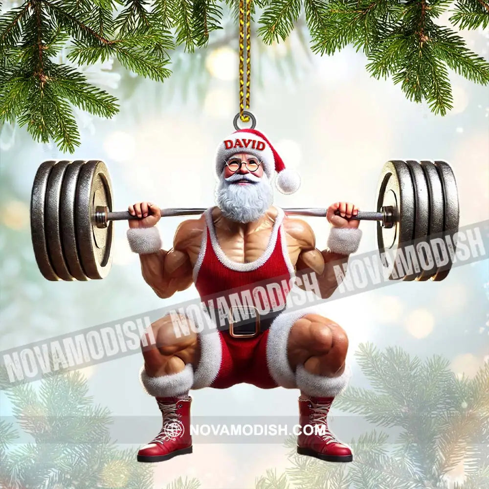 Custom Name Gym Work Out Santa Ornament Gymnastics Christmas Gift 3.54’’ / 1