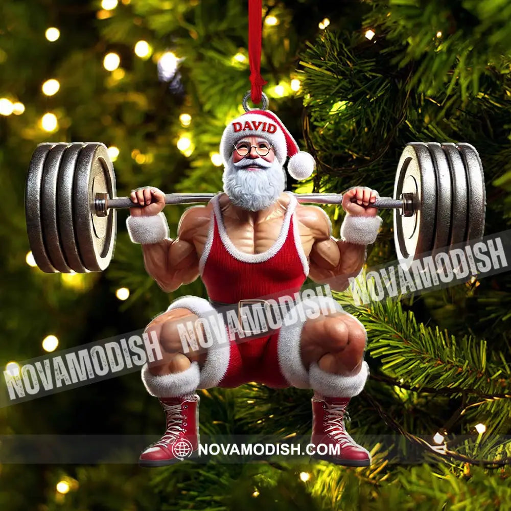 Custom Name Gym Work Out Santa Ornament Gymnastics Christmas Gift