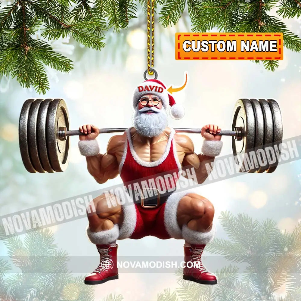 Custom Name Gym Work Out Santa Ornament Gymnastics Christmas Gift