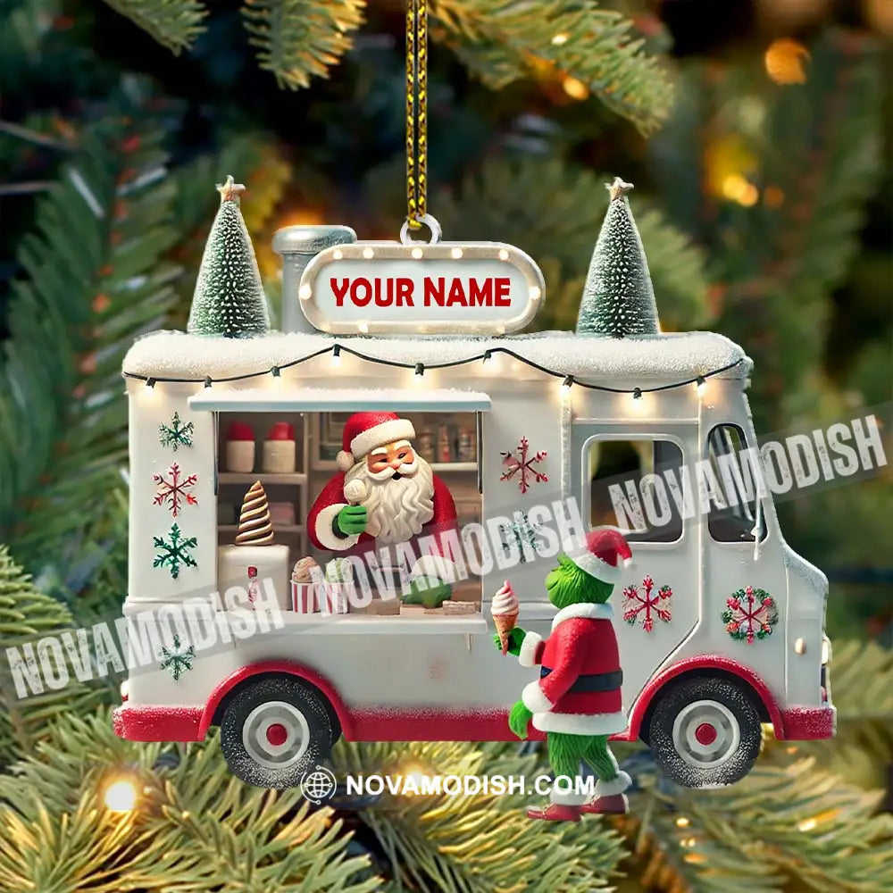 Custom Name Santa Ice Cream Truck Ornament Christmas Gift