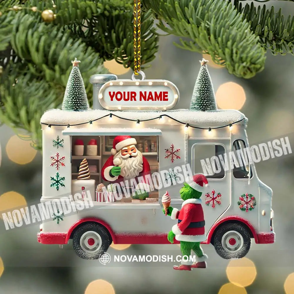 Custom Name Santa Ice Cream Truck Ornament Christmas Gift 3.54’’ / 1