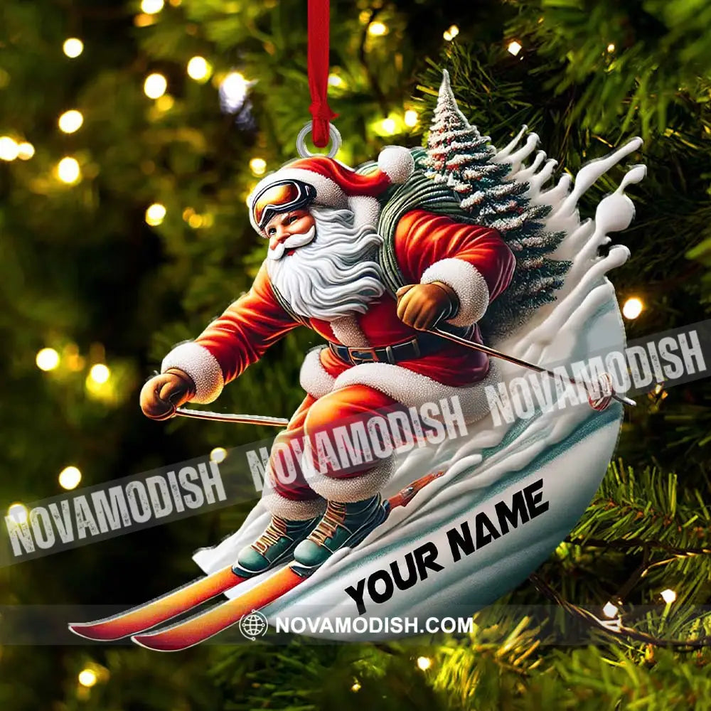 Custom Name Santa Skiing Ornament Christmas Gift Decoration