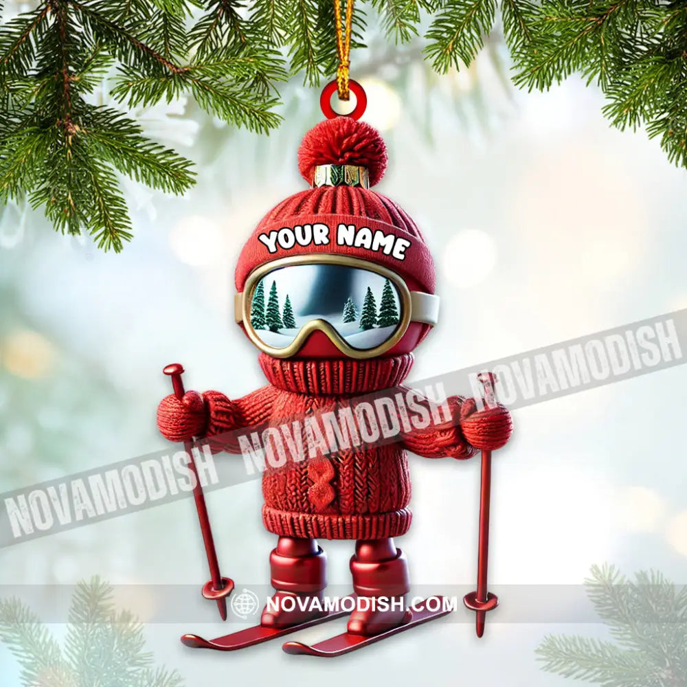 Custom Name Skiing Ornament Santa Christmas Gift Decoration 3.54’’ / 1
