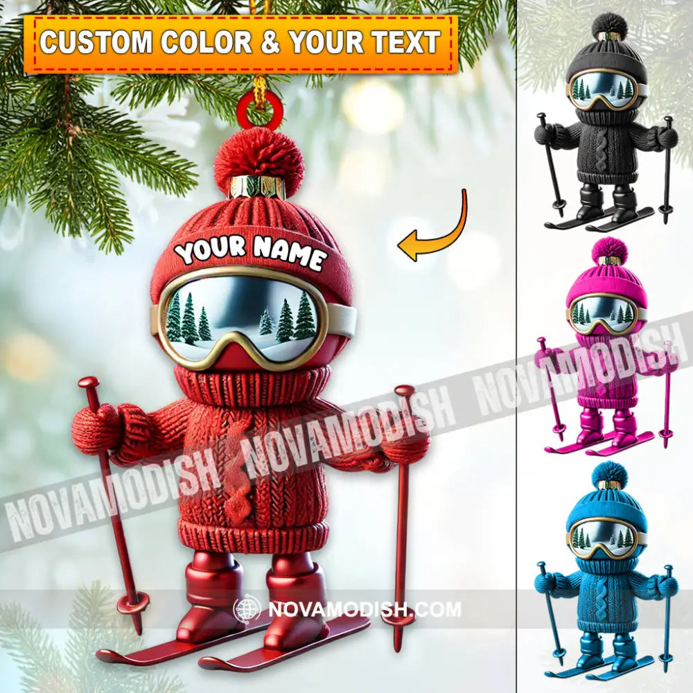 Custom Name Skiing Ornament Santa Christmas Gift Decoration