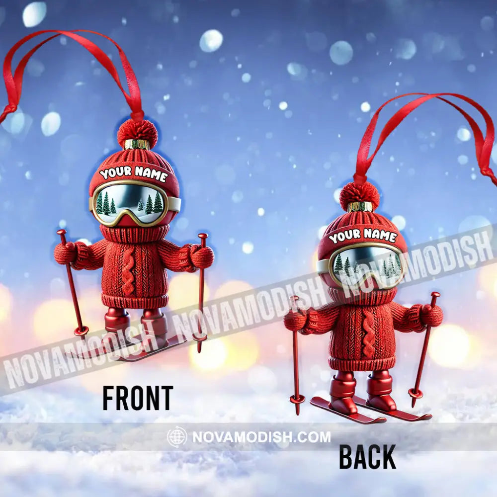 Custom Name Skiing Ornament Santa Christmas Gift Decoration
