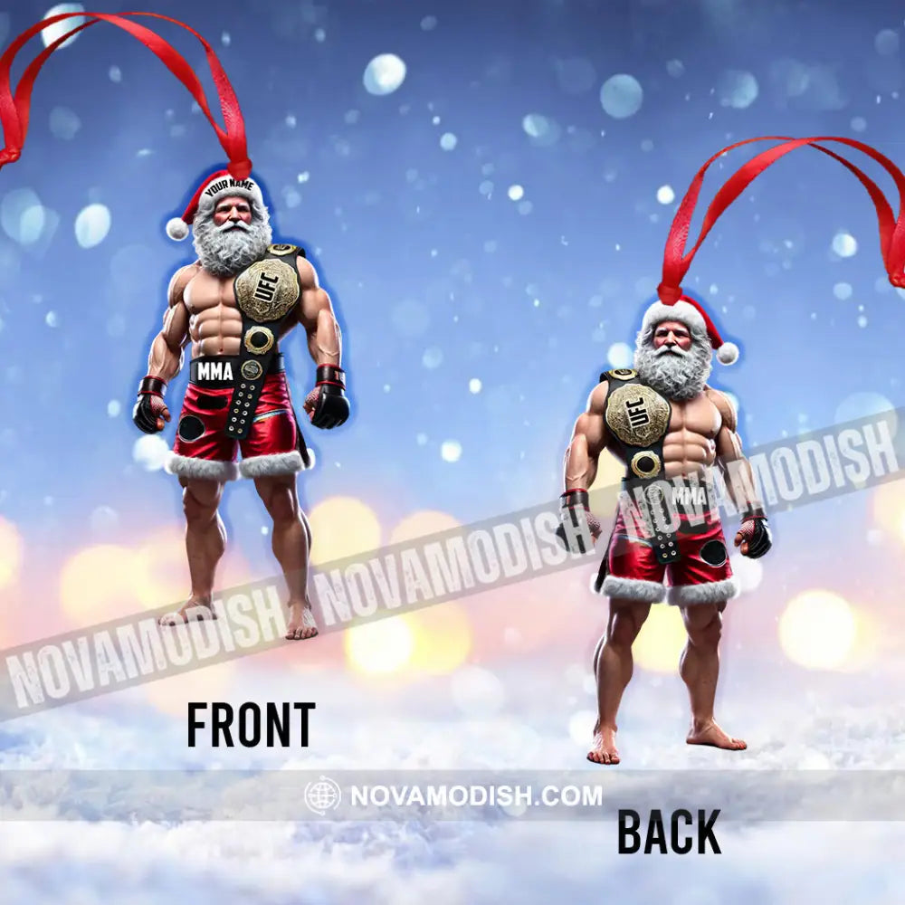 Custom Name Ufc Mma Santa Ornament Martial Arts Fight Lover Christmas Gift 3.54’’ / 1