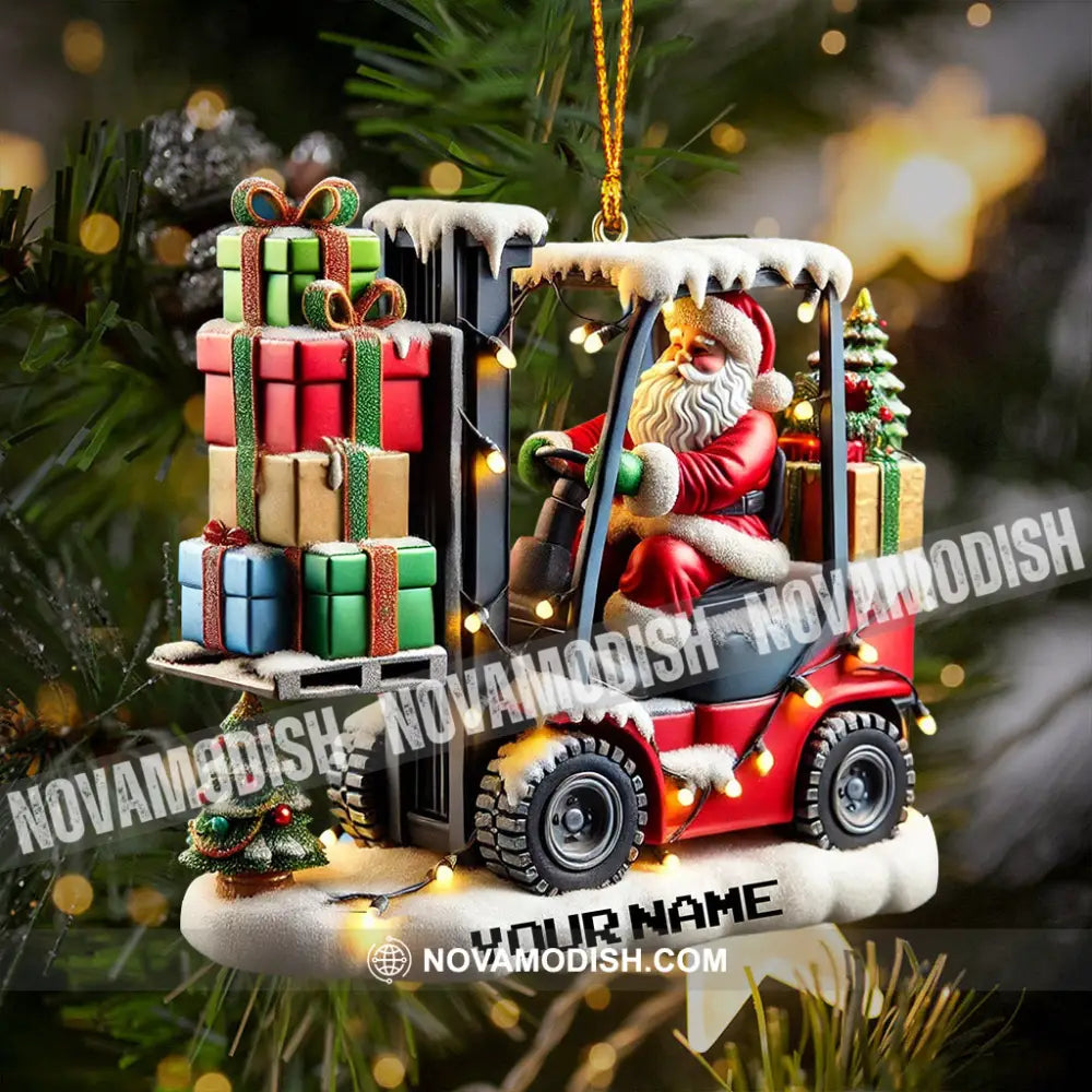 Forklift Santa Christmas Ornament Personalized