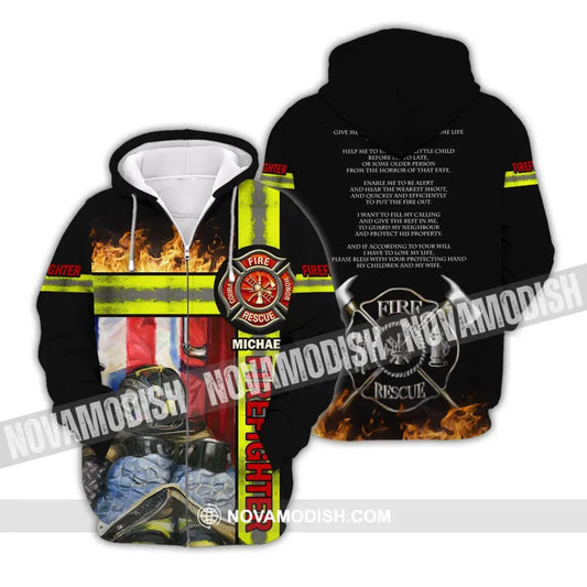 Man Shirt - Custom Fireman Name T-Shirt - Fire Fighter Clothing Zipper Hoodie / S T-shirt