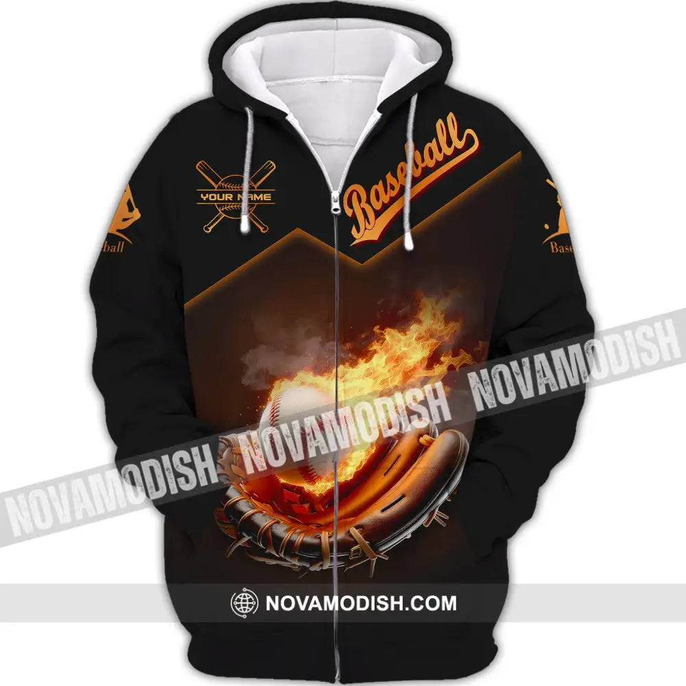 Man Shirt Custom Name Baseball T-Shirt Fire Gift For Player Zipper Hoodie / S