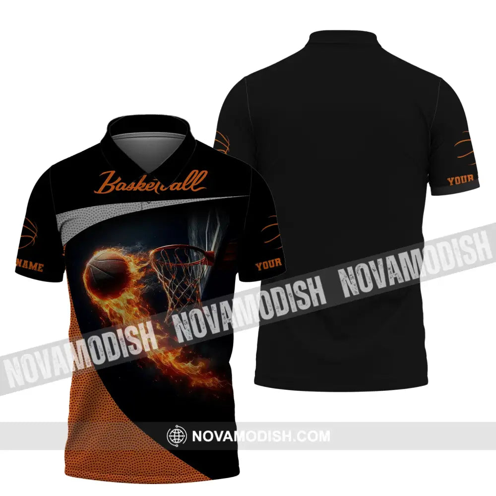 Man Shirt Custom Name Basketball Fire Gift For Player Polo / S T-Shirt