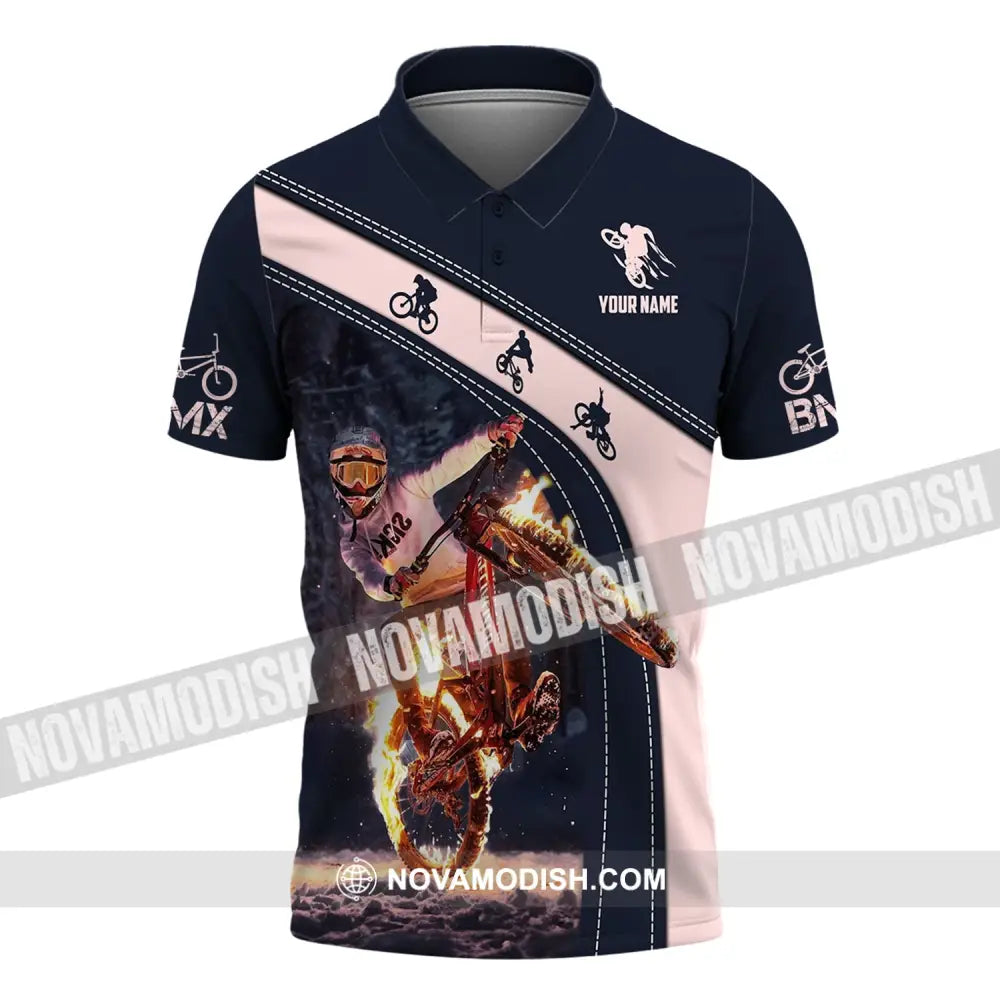 Man Shirt Custom Name Bicycle Moto Cross Bmx Polo Long Sleeve Hoodie / S T-Shirt