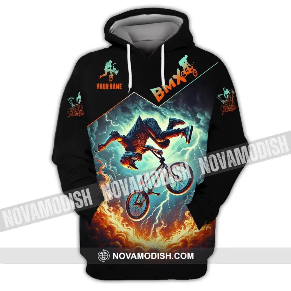 Man Shirt Custom Name Bicycle Moto Cross Bmx Polo Long Sleeve Hoodie / S T-Shirt