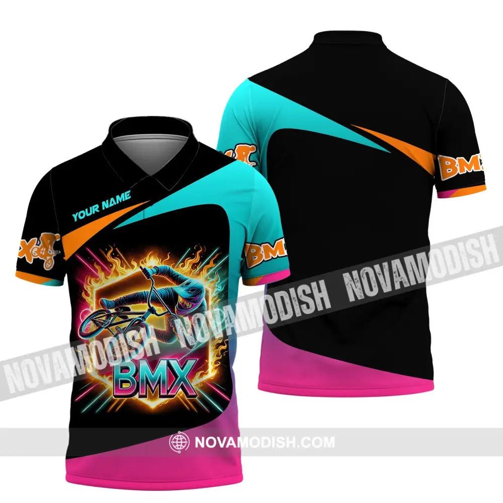 Man Shirt Custom Name Bicycle Moto Cross Bmx Polo Long Sleeve Hoodie / S T-Shirt