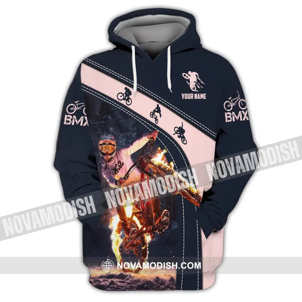 Man Shirt Custom Name Bicycle Moto Cross Bmx Polo Long Sleeve Hoodie / S T-Shirt