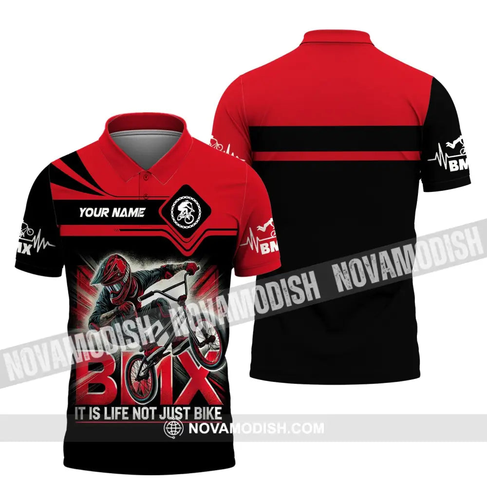 Man Shirt Custom Name Bicycle Moto Cross Bmx Polo Long Sleeve Hoodie / S T-Shirt