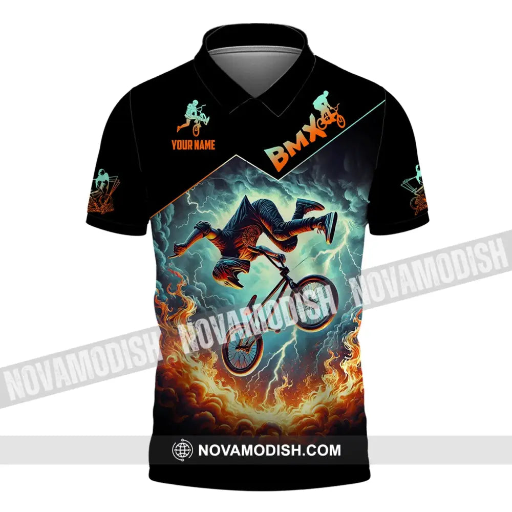 Man Shirt Custom Name Bicycle Moto Cross Bmx Polo Long Sleeve Hoodie / S T-Shirt