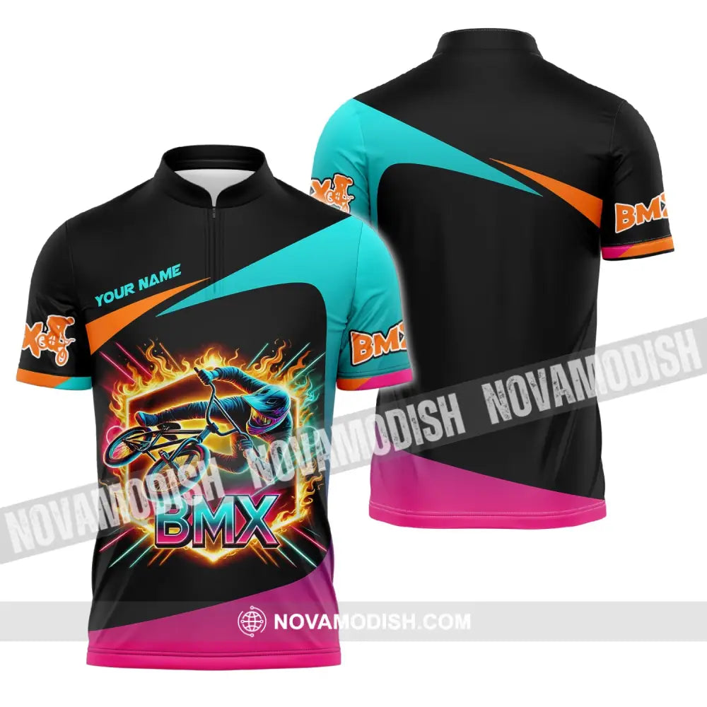 Man Shirt Custom Name Bicycle Moto Cross Bmx Polo Long Sleeve Hoodie Zipper / S T-Shirt