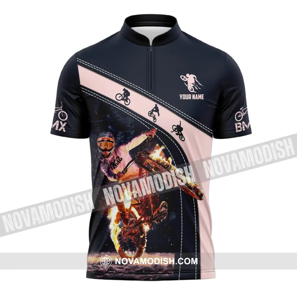 Man Shirt Custom Name Bicycle Moto Cross Bmx Polo Long Sleeve Hoodie Zipper / S T-Shirt