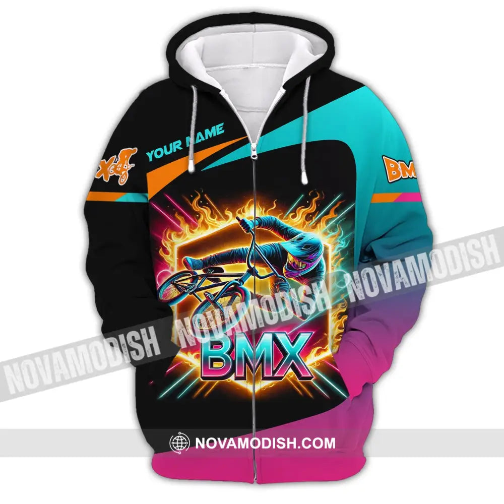 Man Shirt Custom Name Bicycle Moto Cross Bmx Polo Long Sleeve Hoodie Zipper / S T-Shirt