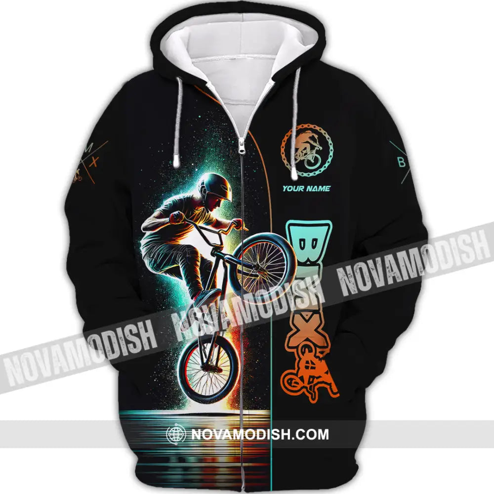 Man Shirt Custom Name Bmx Bike Gift Polo Hoodie Long Sleeve Zipper / S T-Shirt