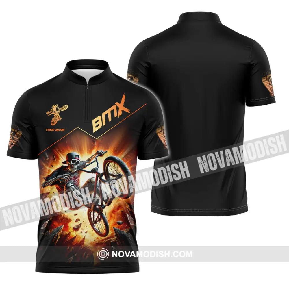 Man Shirt Custom Name Bmx Bike Gift Polo Hoodie Long Sleeve Zipper / S T-Shirt