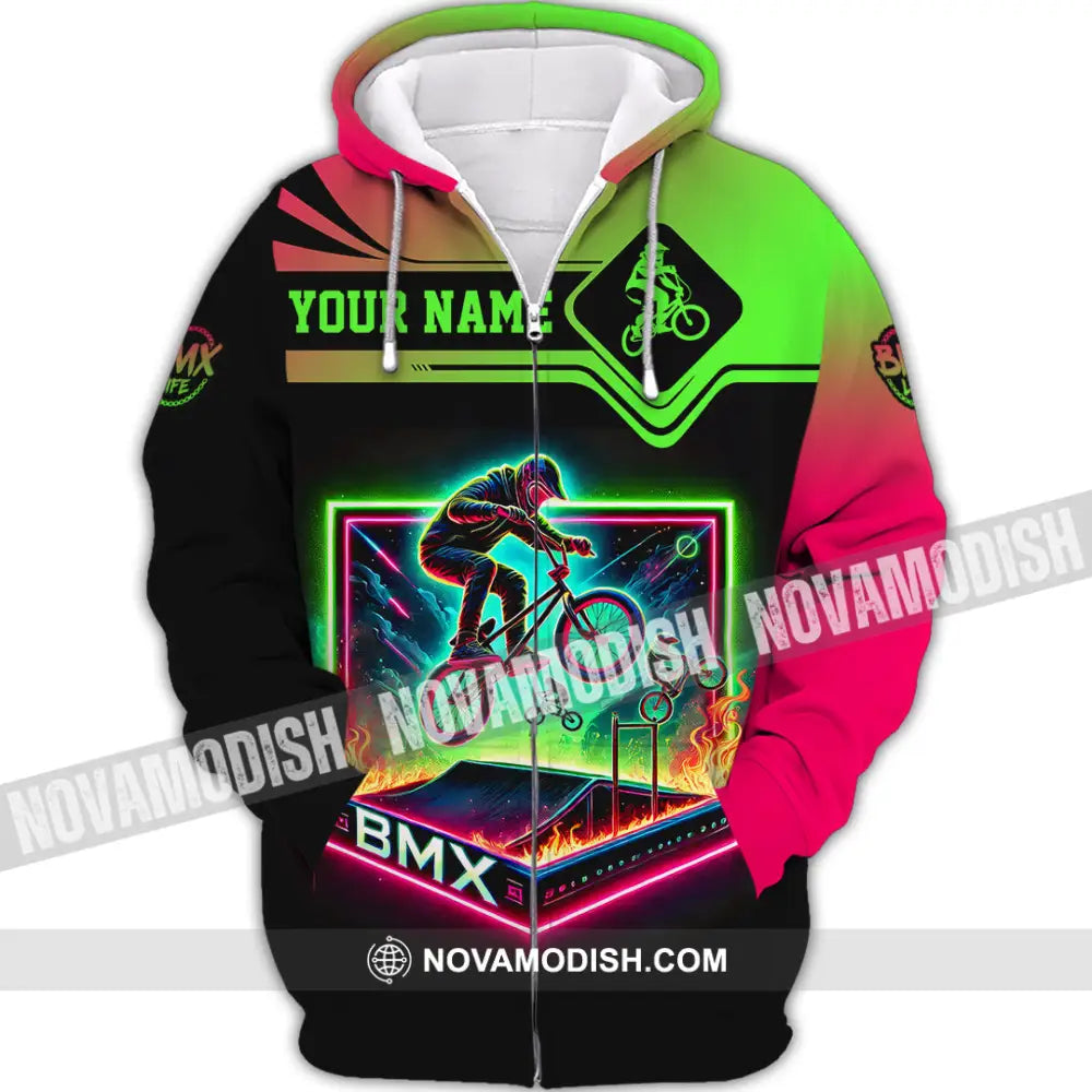 Man Shirt Custom Name Bmx Bike Polo Hoodie Long Sleeve Gift Zipper / S T-Shirt