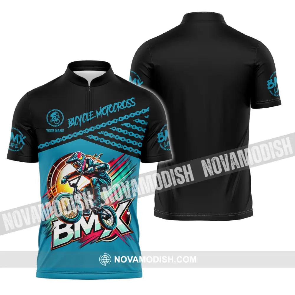 Man Shirt Custom Name Bmx Bike Polo Hoodie Long Sleeve Gift Zipper / S T-Shirt