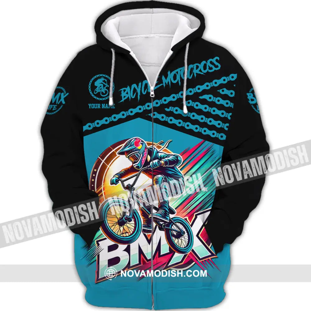 Man Shirt Custom Name Bmx Bike Polo Hoodie Long Sleeve Gift Zipper / S T-Shirt
