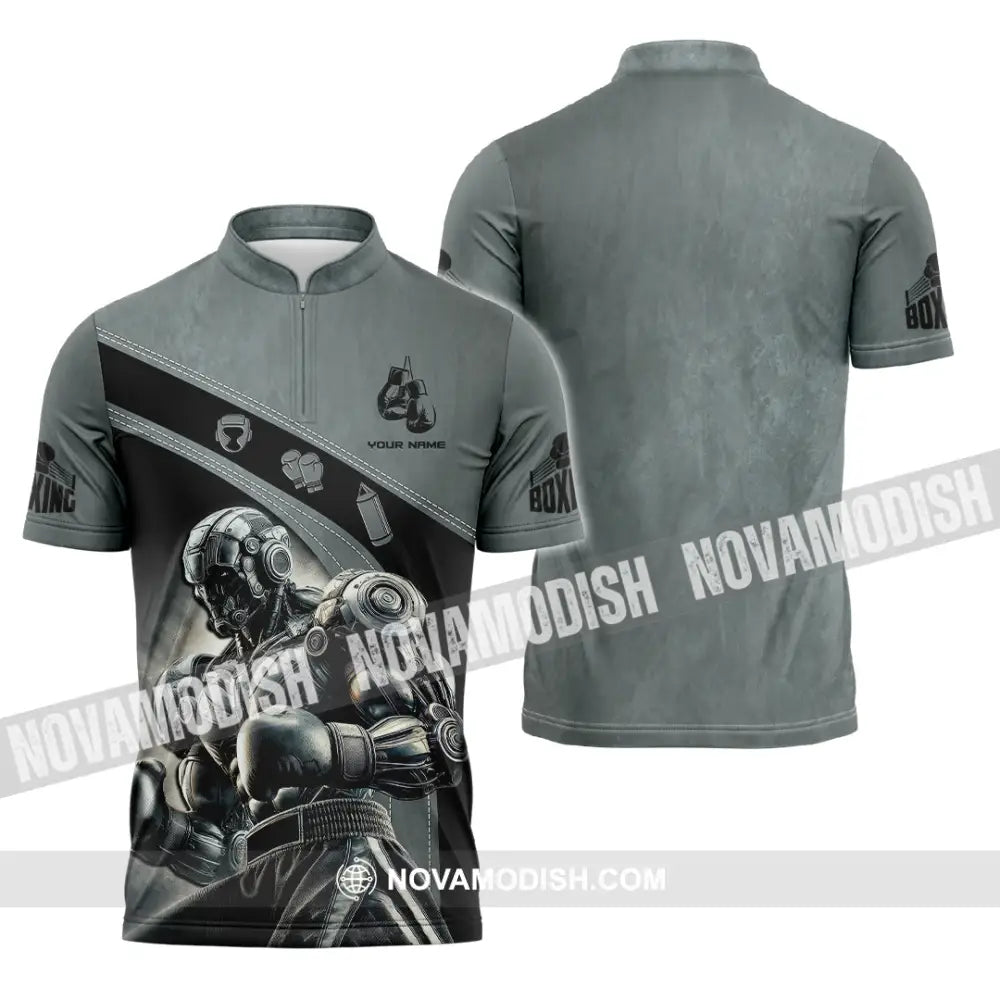 Man Shirt Custom Name Boxing Hoodie Polo Long Sleeve Gift For Lovers Zipper / S T-Shirt