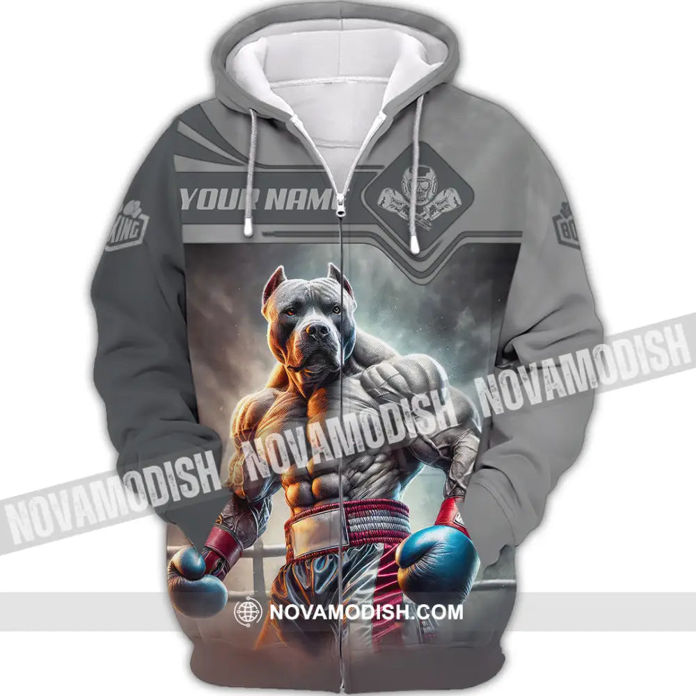 Man Shirt Custom Name Boxing Hoodie Polo Long Sleeve Gift For Lovers Zipper / S T-Shirt