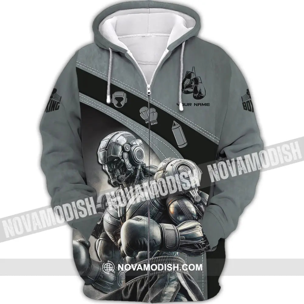 Man Shirt Custom Name Boxing Hoodie Polo Long Sleeve Gift For Lovers Zipper / S T-Shirt