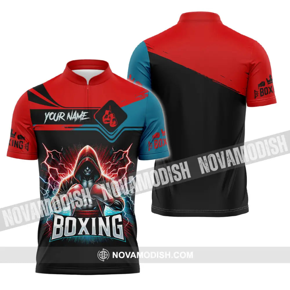 Man Shirt Custom Name Boxing Lover Hoodie Polo Long Sleeve Gift For Players Zipper / S T-Shirt