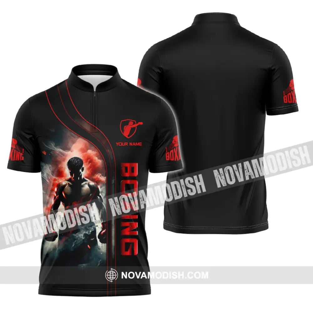 Man Shirt Custom Name Boxing Lover Hoodie Polo Long Sleeve Gift For Players Zipper / S T-Shirt
