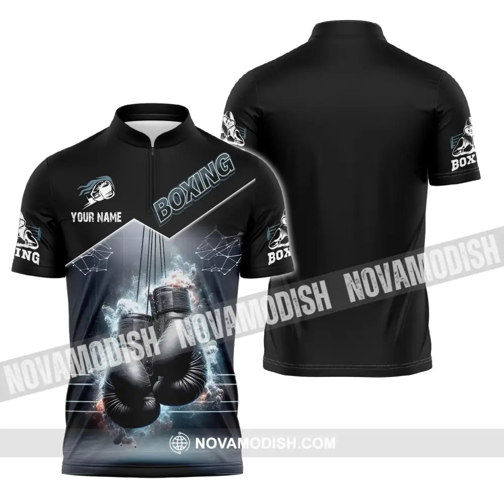 Man Shirt Custom Name Boxing Polo Long Sleeve Gift Zipper / S T-Shirt