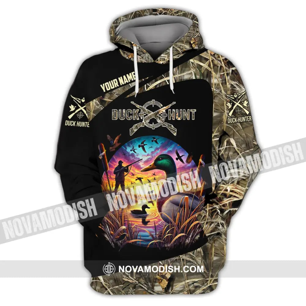 Man Shirt Custom Name Duck Hunter Hunting T-Shirt Hoodie Long Sleeve / S T-Shirt