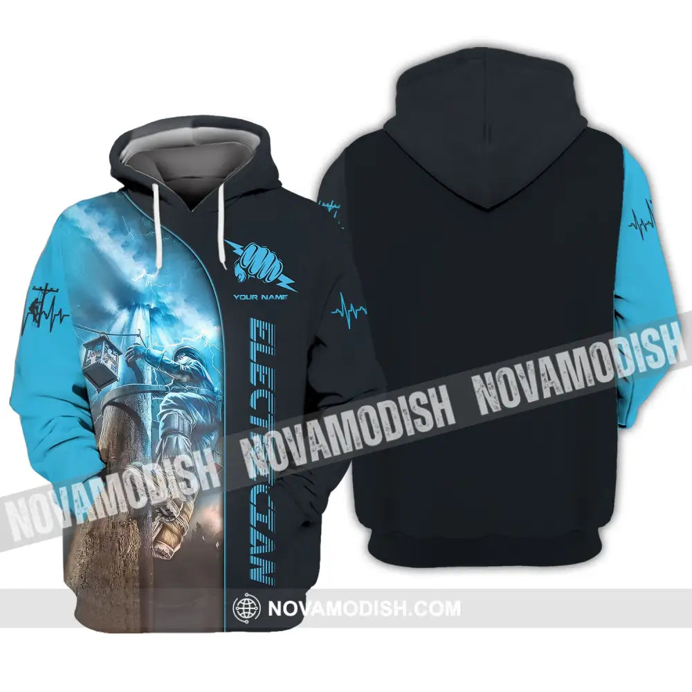 Man Shirt Custom Name Electrician T-Shirt Clothing Electrical Worker Shirts Hoodie / S