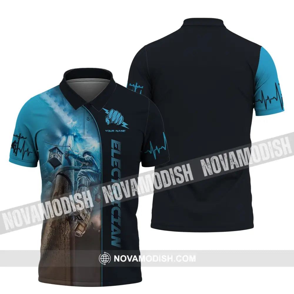 Man Shirt Custom Name Electrician T-Shirt Clothing Electrical Worker Shirts Polo / S