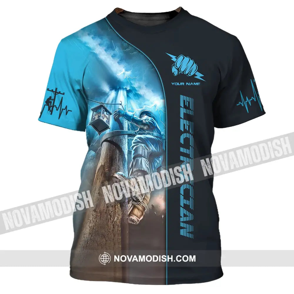 Man Shirt Custom Name Electrician T-Shirt Clothing Electrical Worker Shirts / S