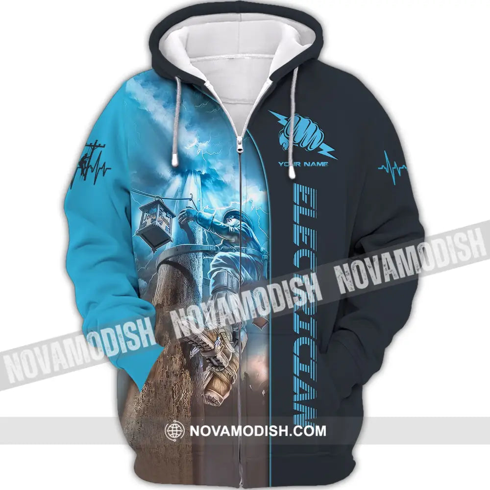 Man Shirt Custom Name Electrician T-Shirt Clothing Electrical Worker Shirts Zipper Hoodie / S