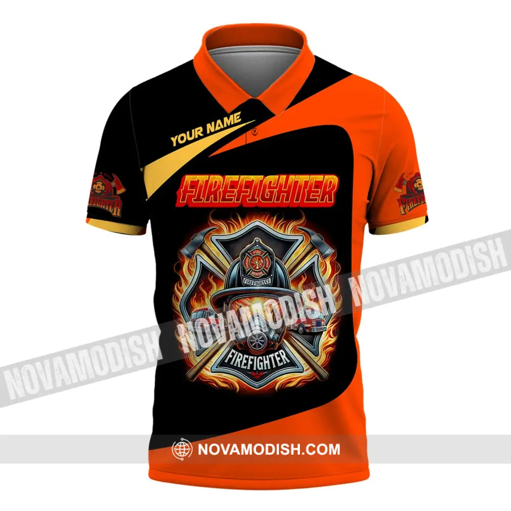 Man Shirt Custom Name Firefighter Fireman Hoodie Polo Long Sleeve / S T-Shirt
