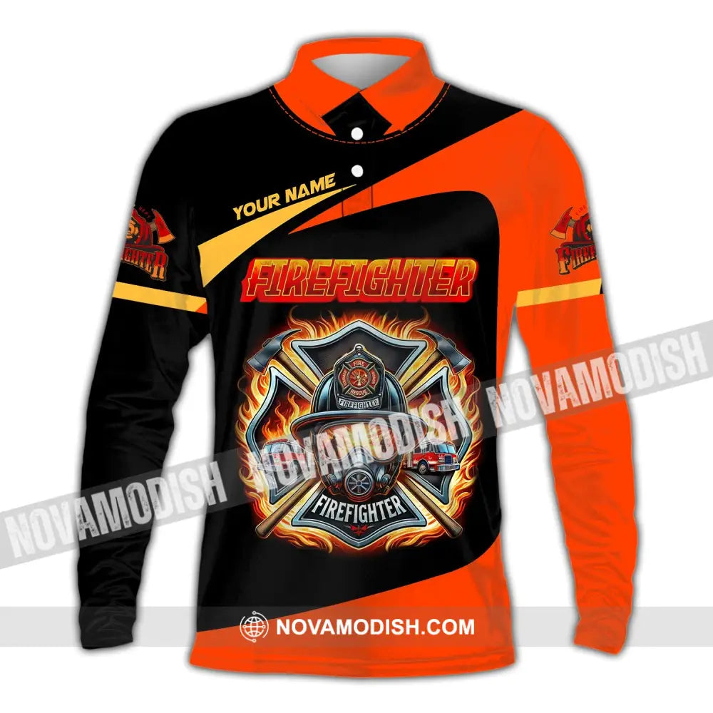 Man Shirt Custom Name Firefighter Fireman Hoodie Polo Long Sleeve / S T-Shirt