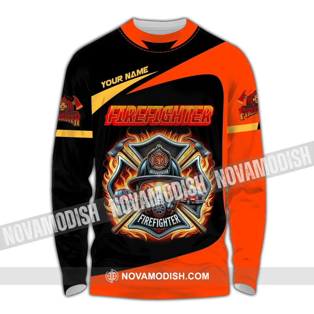 Man Shirt Custom Name Firefighter Fireman Hoodie Polo Long Sleeve / S T-Shirt