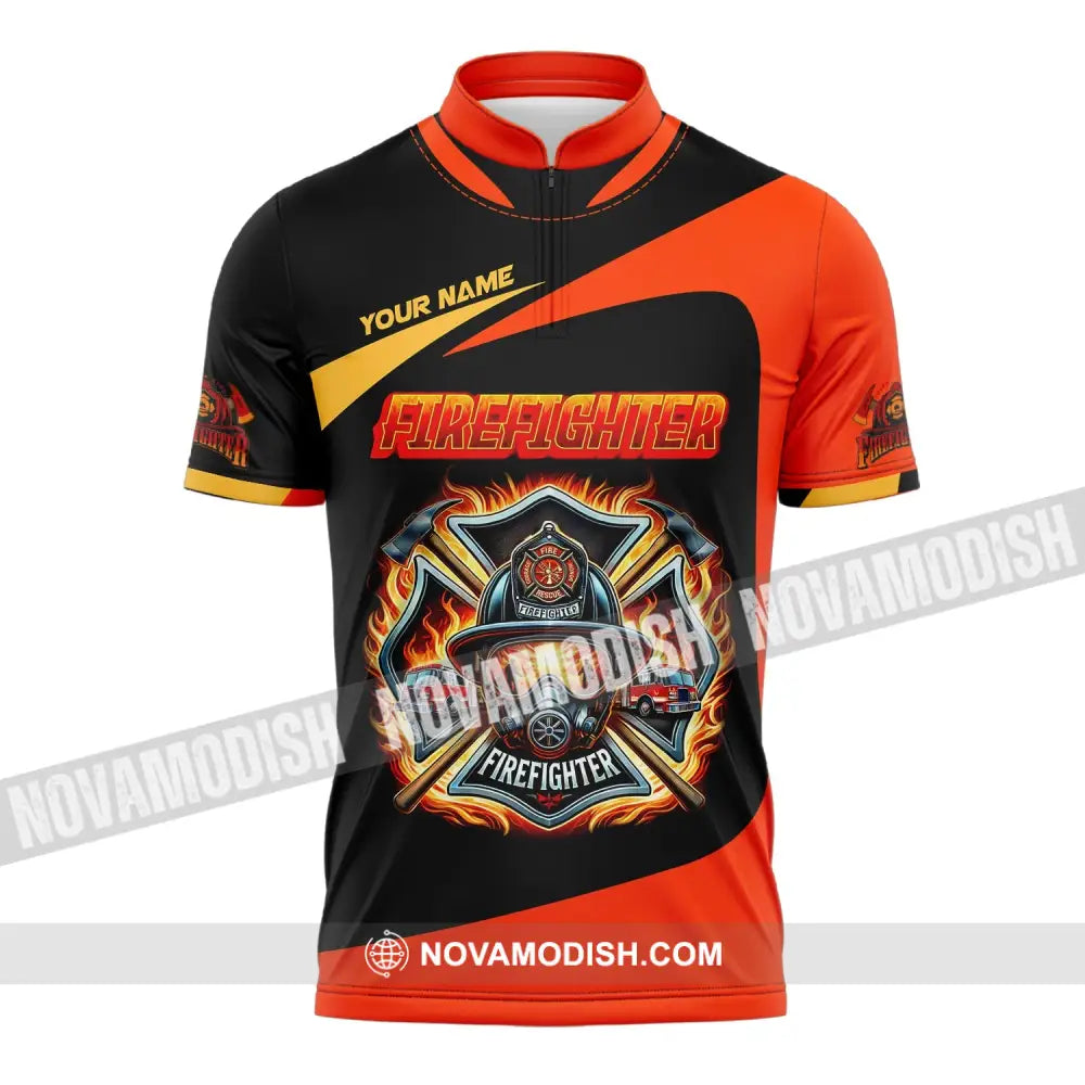 Man Shirt Custom Name Firefighter Fireman Hoodie Polo Long Sleeve Zipper / S T-Shirt