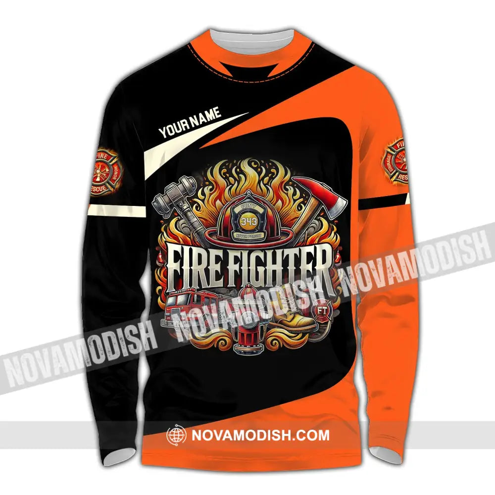 Man Shirt Custom Name Firefighter T-Shirt Hoodie Long Sleeve / S T-Shirt