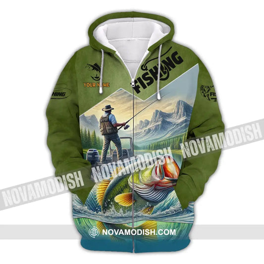 Man Shirt Custom Name Fishing T-Shirt Hoodie Long Sleeve Gift For Lover Zipper / S