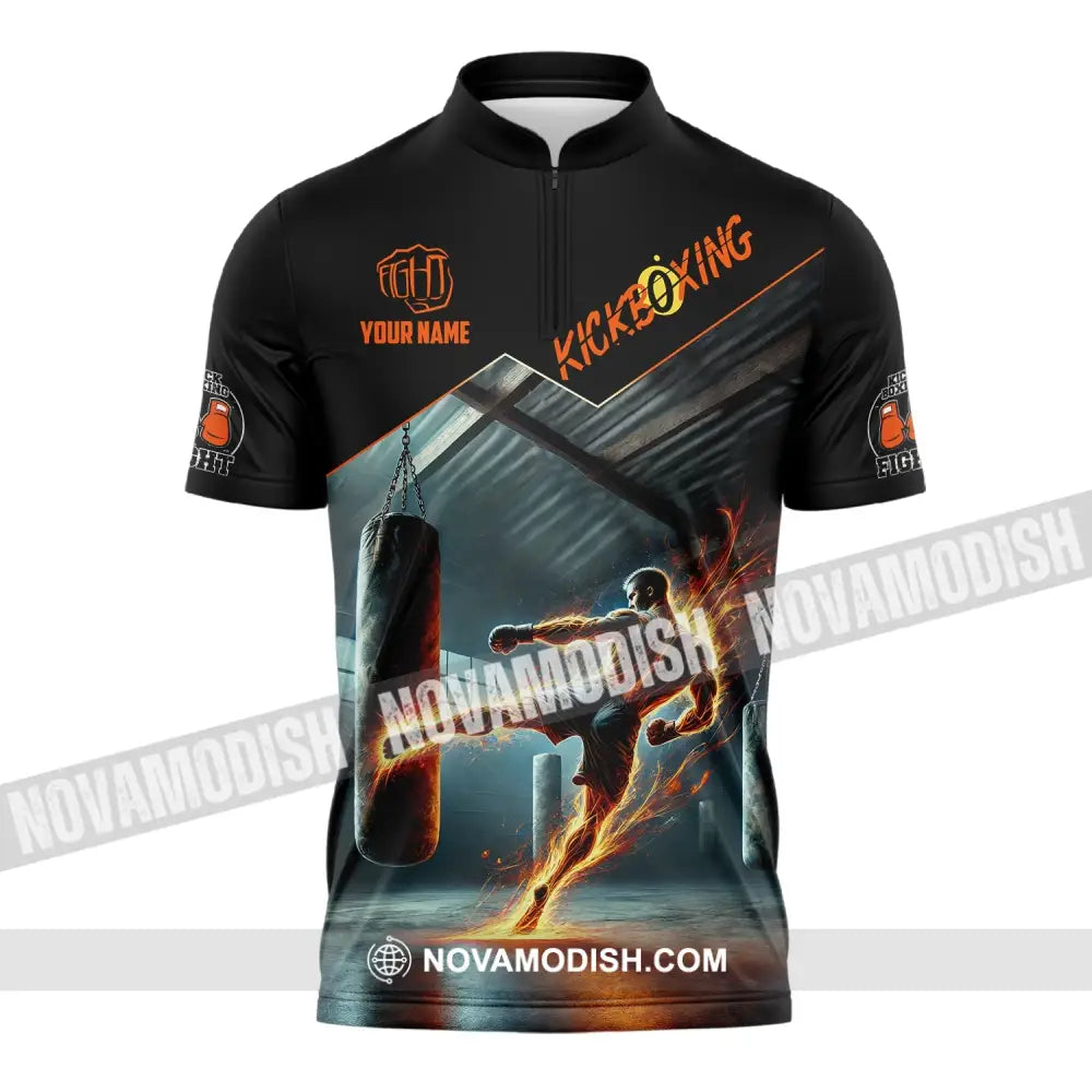 Man Shirt Custom Name Kickboxing Hoodie Polo Long Sleeve Zipper / S T-Shirt