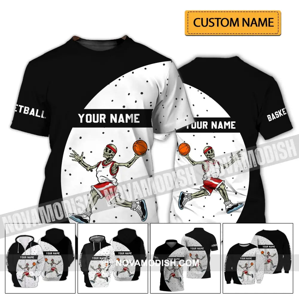 Man Shirt - Custom Name T-Shirt - Basketball Skeleton Clothing T-shirt