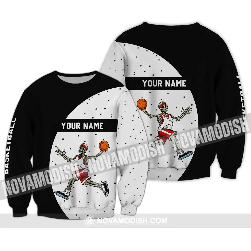 Man Shirt - Custom Name T-Shirt - Basketball Skeleton Clothing Long Sleeve / S T-shirt